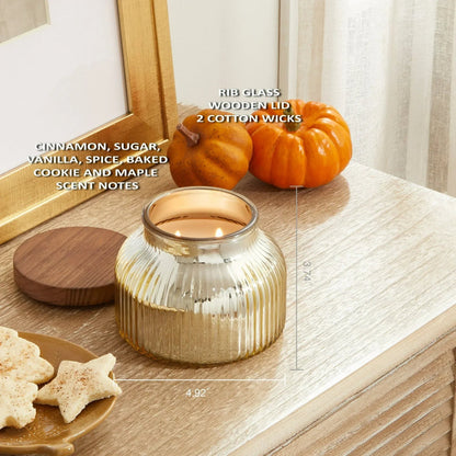 Better Homes & Gardens Scented Cotton 2-Wicks Ribbed Mecury Glass Jar Candle with Wooden Lid 18oz