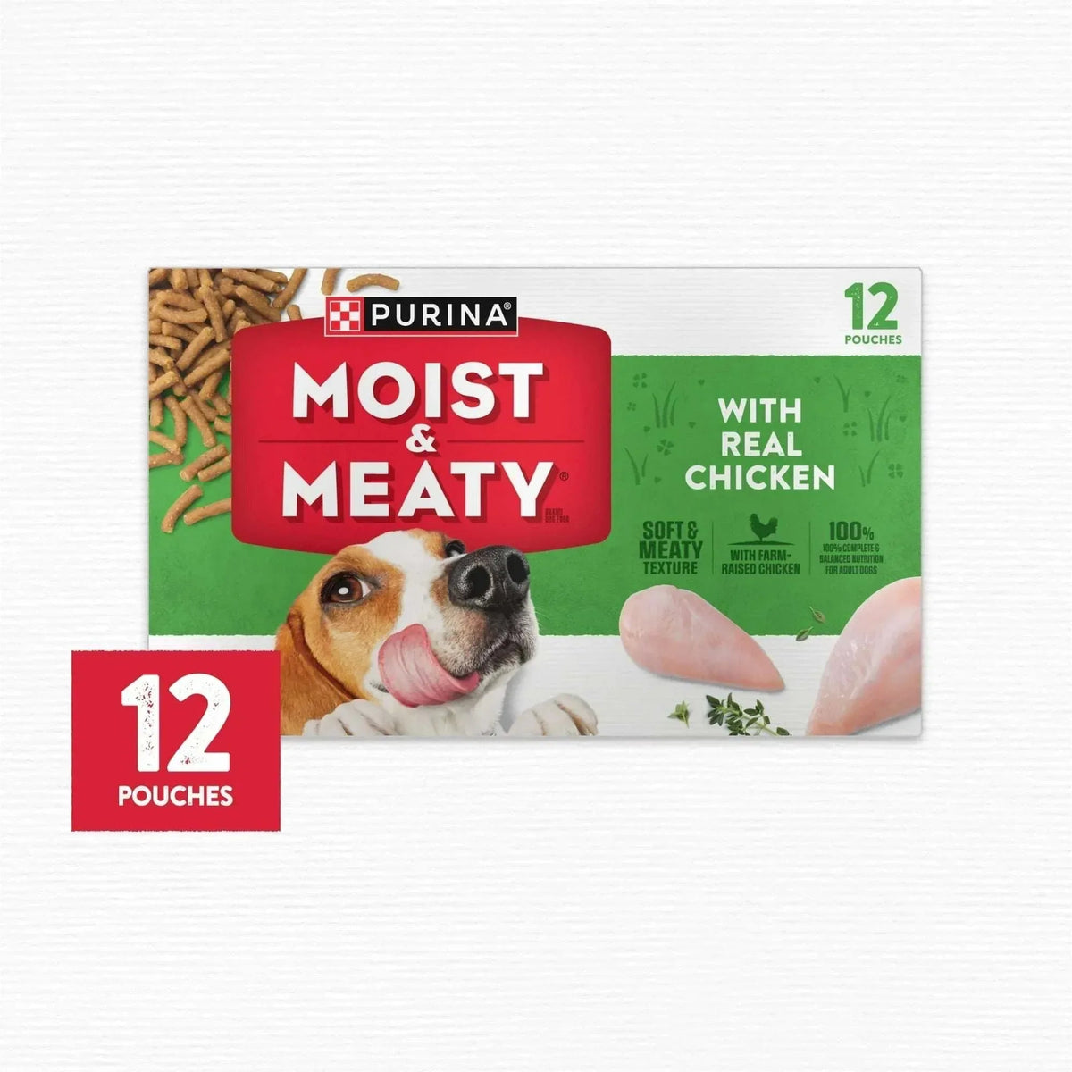Purina Moist & Meaty Dry Dog Food, High Protein Real Chicken, 6 oz Pouch (12 Pack)