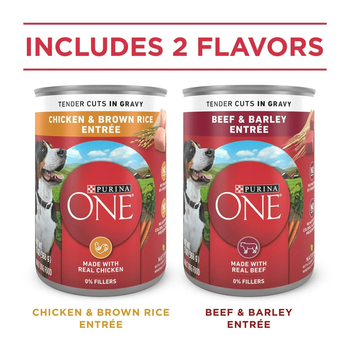 Purina ONE Tender Cuts in Gravy Chicken and Brown Rice, and Beef and Barley Entrees Wet Dog Food Variety Pack, 13 oz Cans (6 Pack)