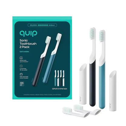 quip Sonic Electric Toothbrushes, Marine and Charcoal, with 4 Replacement Brush Heads, 2 pk.