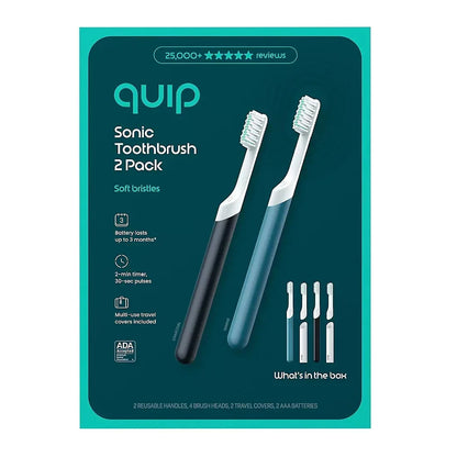 quip Sonic Electric Toothbrushes, Marine and Charcoal, with 4 Replacement Brush Heads, 2 pk.