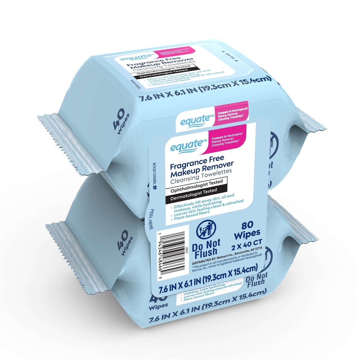 Equate Fragrance Free Makeup Remover Cleansing Towelettes, 80 Count