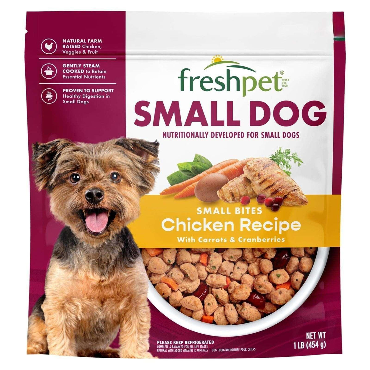 Freshpet Fresh Dog Food, Small Dog Chicken Recipe, Small Bites Freshly Roasted Meals, 1 lb.