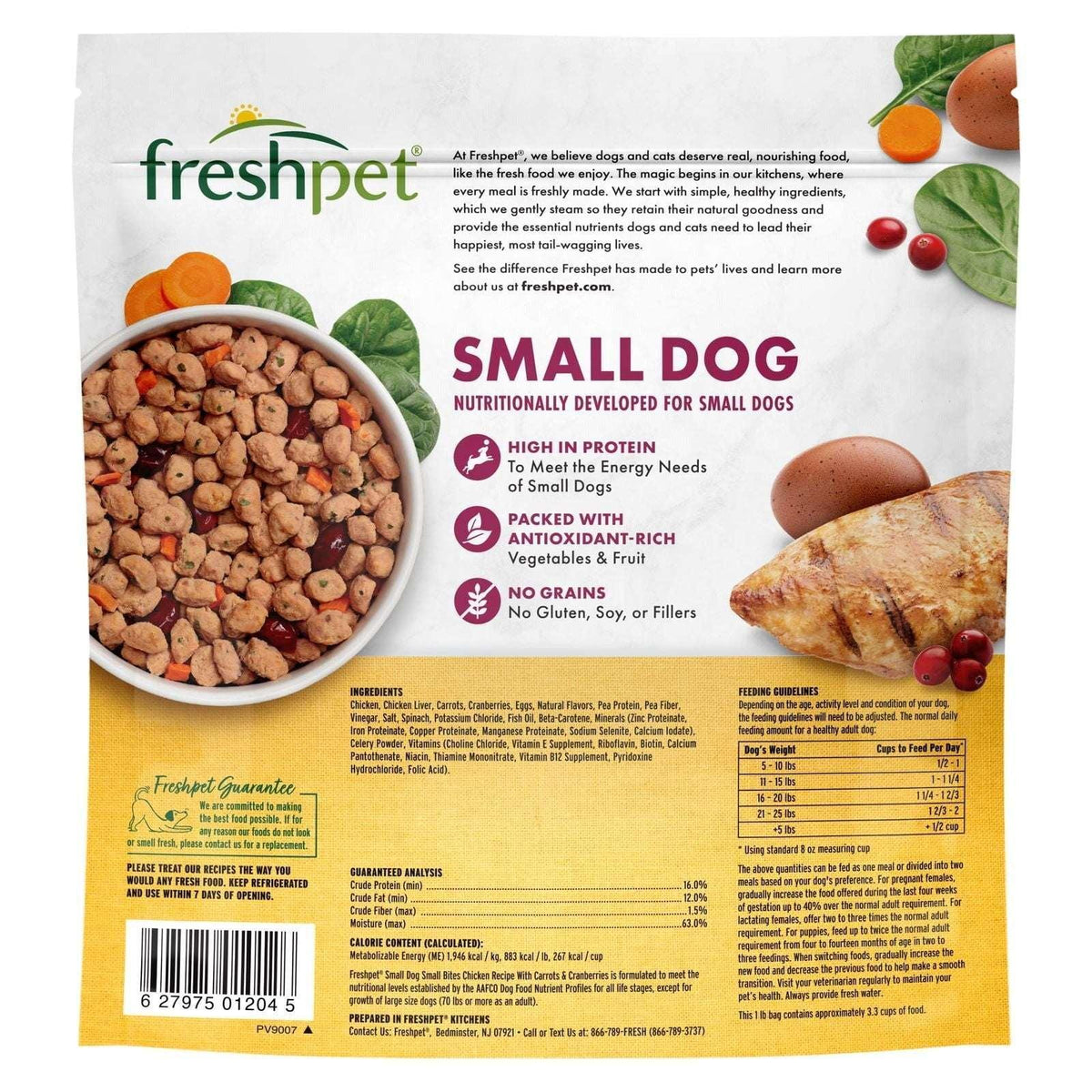 Freshpet Fresh Dog Food, Small Dog Chicken Recipe, Small Bites Freshly Roasted Meals, 1 lb.