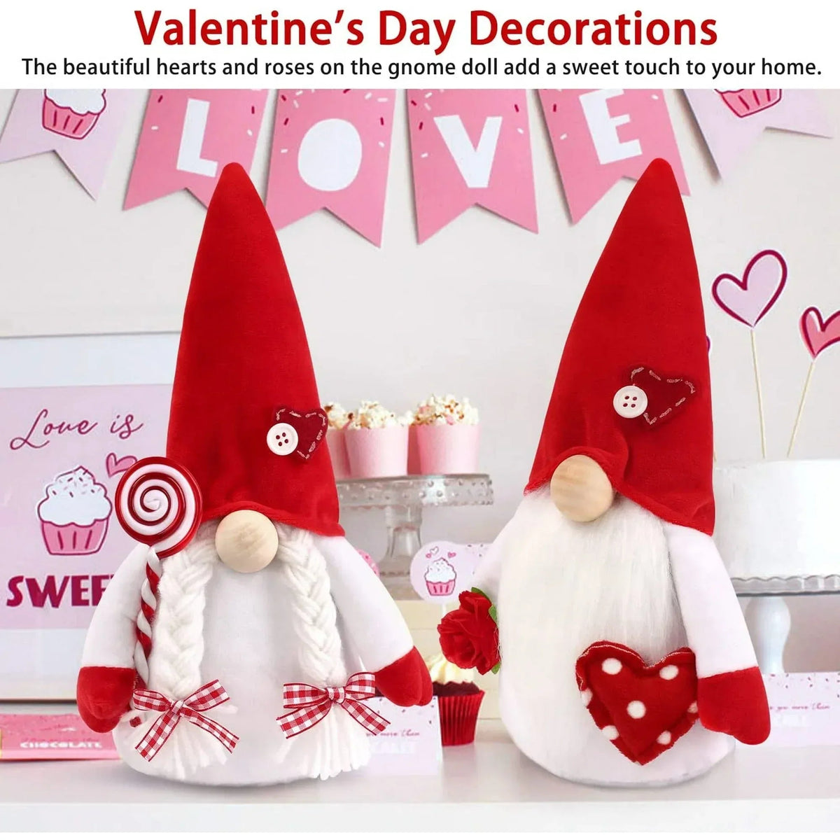 Ayieyill Valentines Day Decor 2pcs Valentine Gnomes Plush Valentines Day Decoration Valentines Home Table Decor Scandinavian Tomte Elf Gnomes Ornaments Sweet Valentines Day Gifts for Him Her