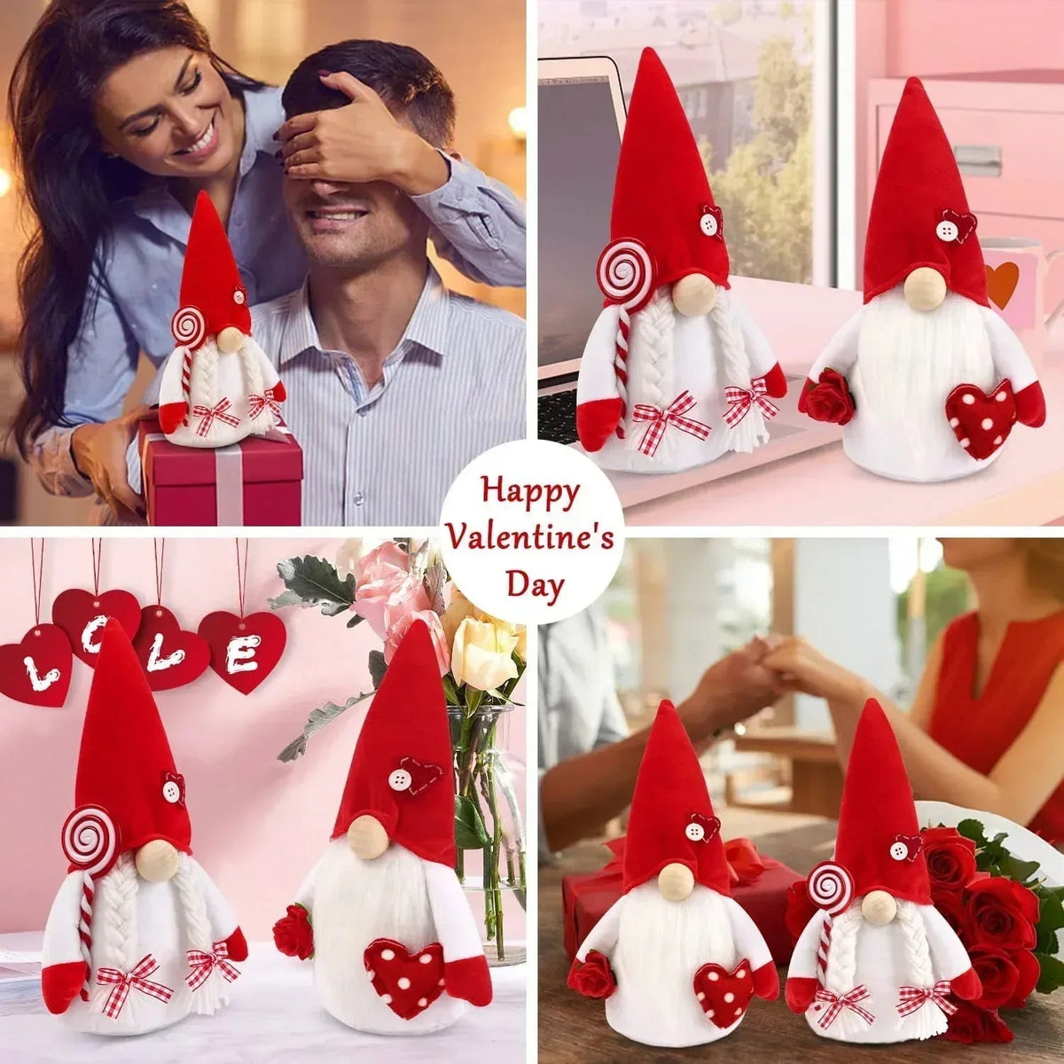 Ayieyill Valentines Day Decor 2pcs Valentine Gnomes Plush Valentines Day Decoration Valentines Home Table Decor Scandinavian Tomte Elf Gnomes Ornaments Sweet Valentines Day Gifts for Him Her