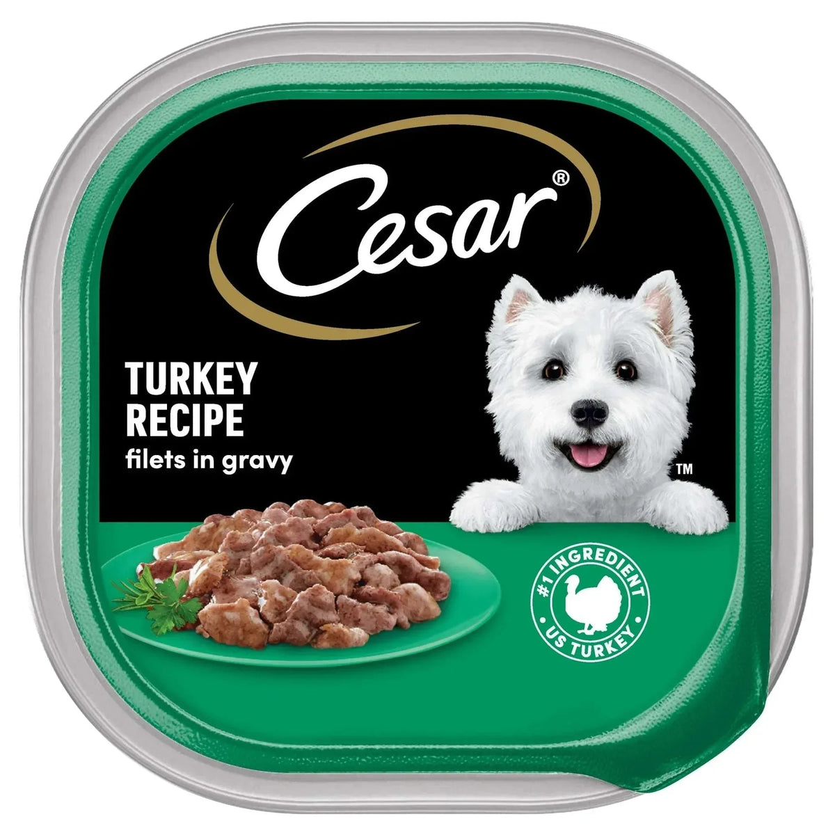 (3 pack) Cesar Filets in Gravy Turkey Recipe Flavor Adult Wet Dog Food, 3.5 oz Tray