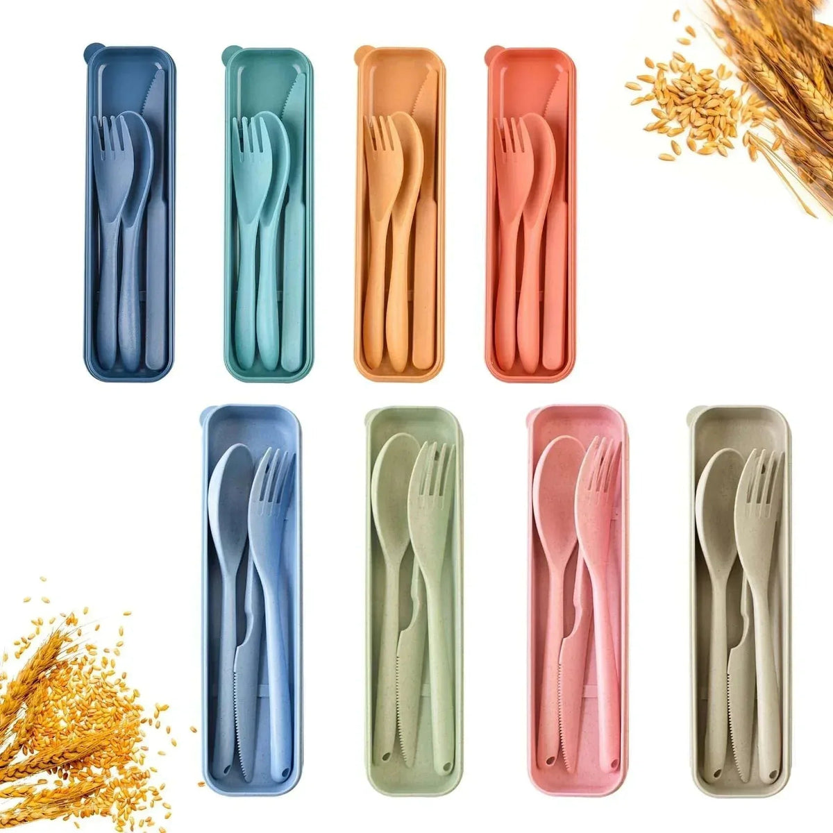Reusable Travel Utensils Set with Case, 8 Pcs Plastic Cutlery Fork Spoon Set for Camping, Picnic, Office or Daily Use, 4 Large & 4 Regular