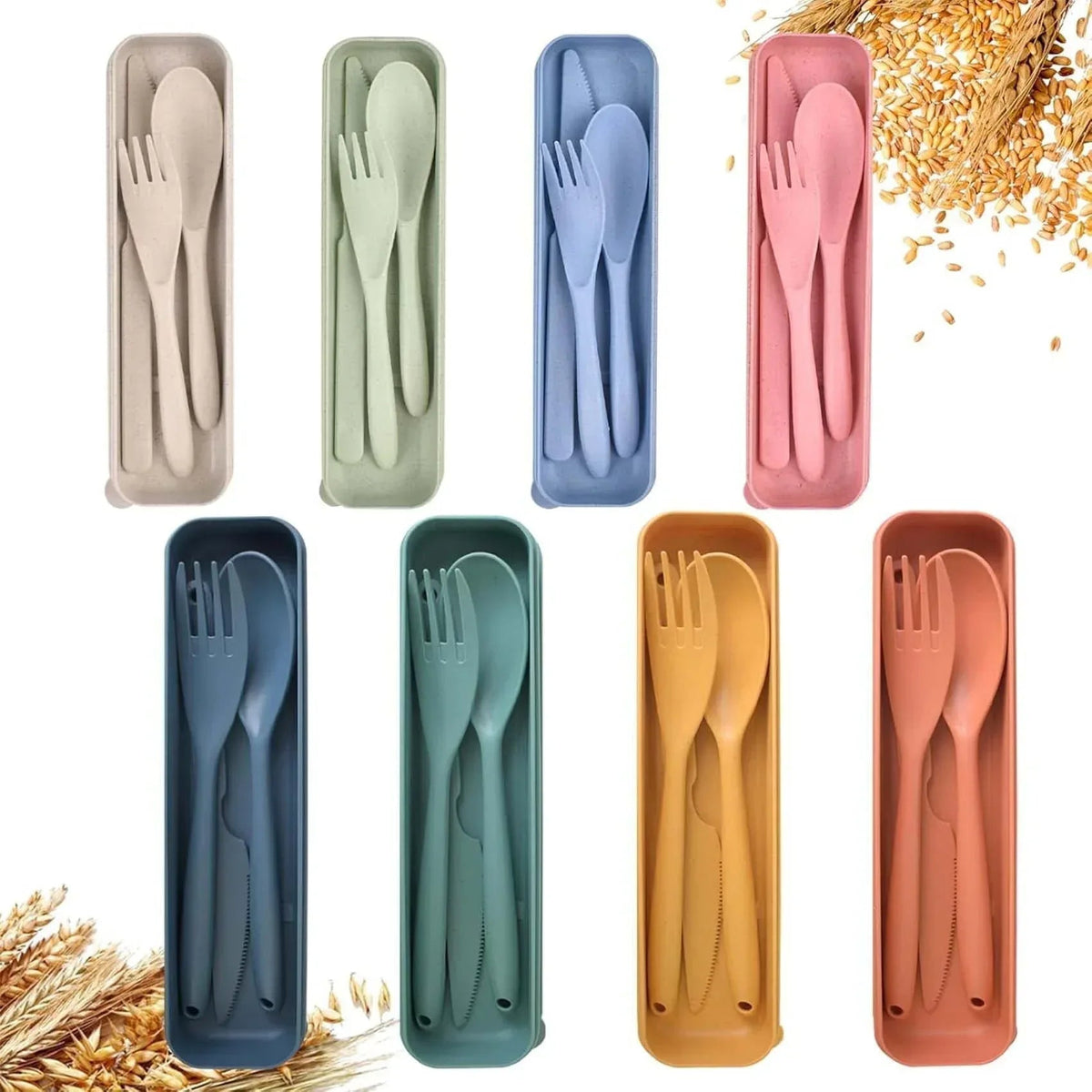 Reusable Travel Utensils Set with Case, 8 Pcs Plastic Cutlery Fork Spoon Set for Camping, Picnic, Office or Daily Use, 4 Large & 4 Regular