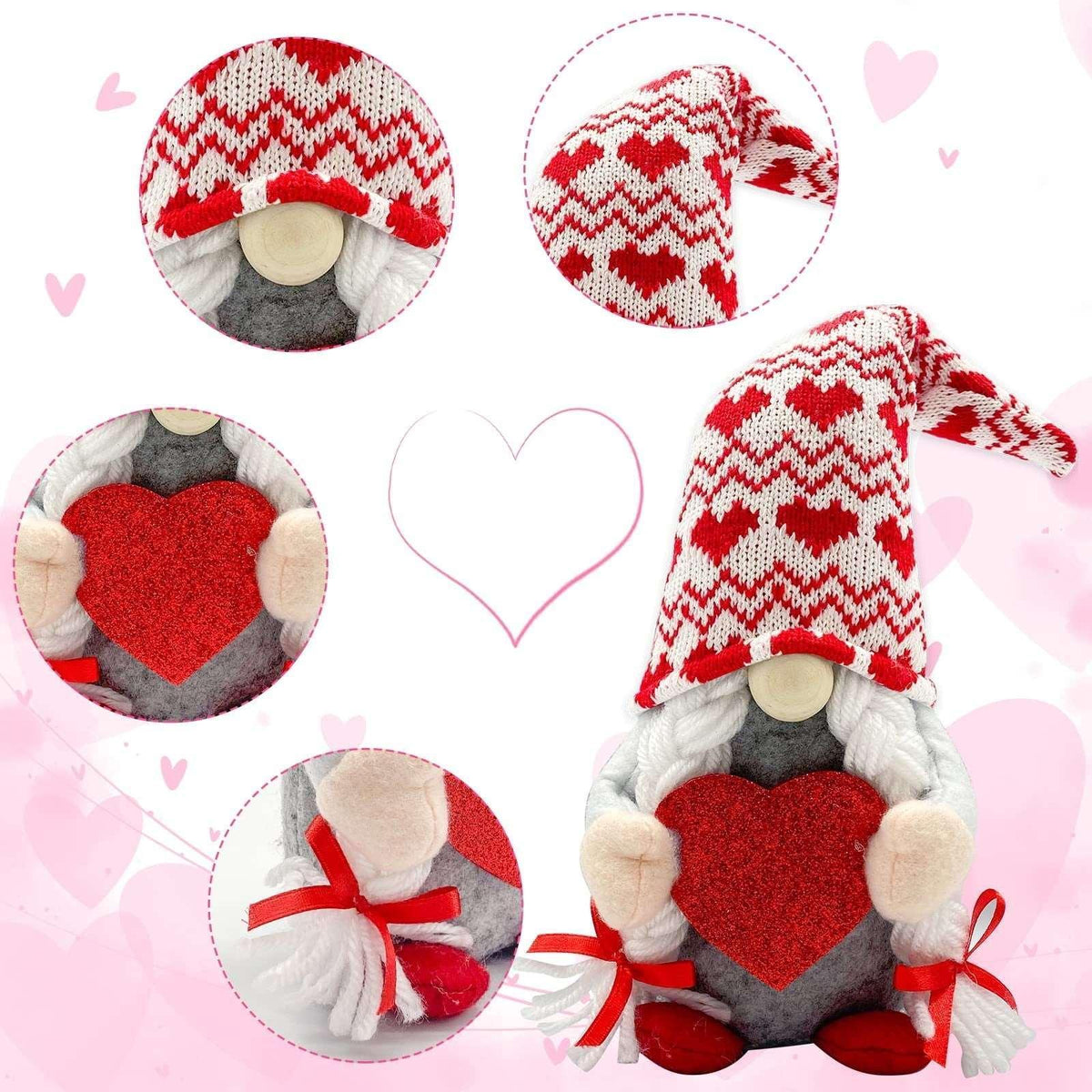 Molumo Valentines Day Decor 2 packs Valentine Day Gnomes Plush Decorations for Home Table Decor Vday Gifts for Her, Girls