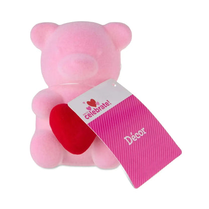 Flocked Bear Tabletop Decoration, Pink, 4", Valentine's Day by Way To Celebrate