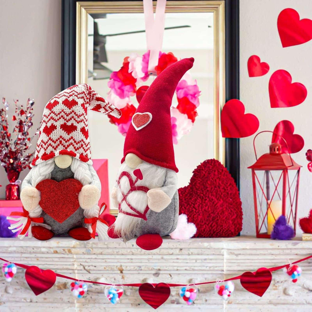 Molumo Valentines Day Decor 2 packs Valentine Day Gnomes Plush Decorations for Home Table Decor Vday Gifts for Her, Girls