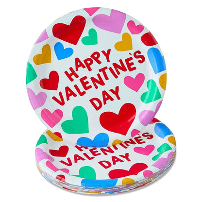 Disposable Paper Plates, 9", Multicolor Hearts, 20 Count, Valentine's Day by Way To Celebrate