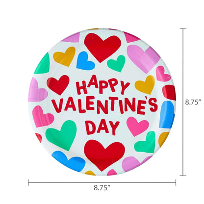 Disposable Paper Plates, 9", Multicolor Hearts, 20 Count, Valentine's Day by Way To Celebrate