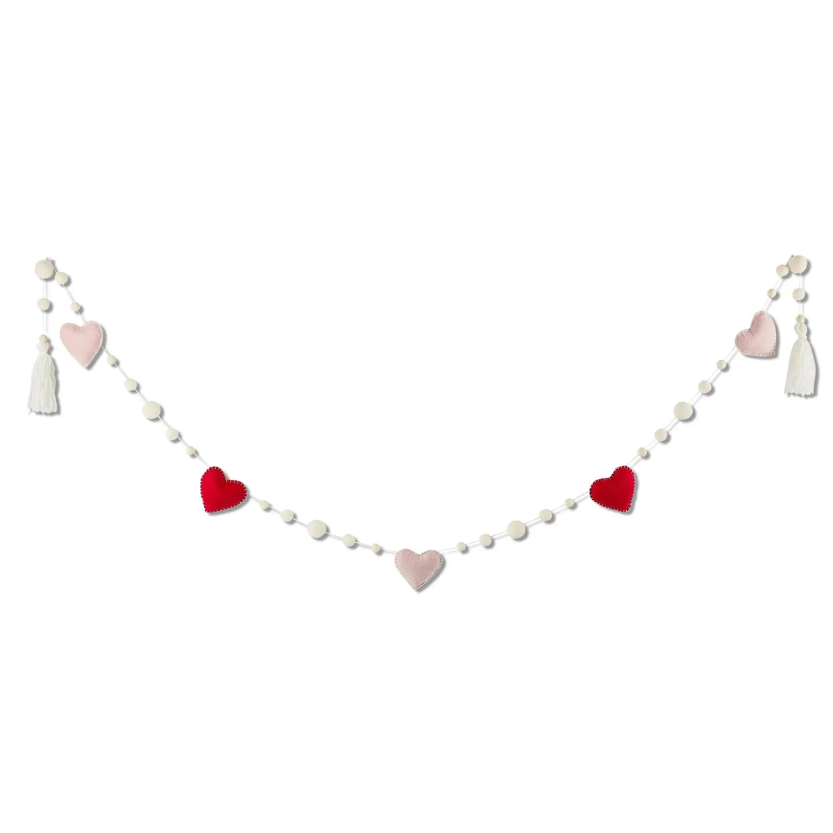 Felt Hearts and Wood Bead Garland, Red, White, and Pink, 6', Valentine's Day by My Texas House