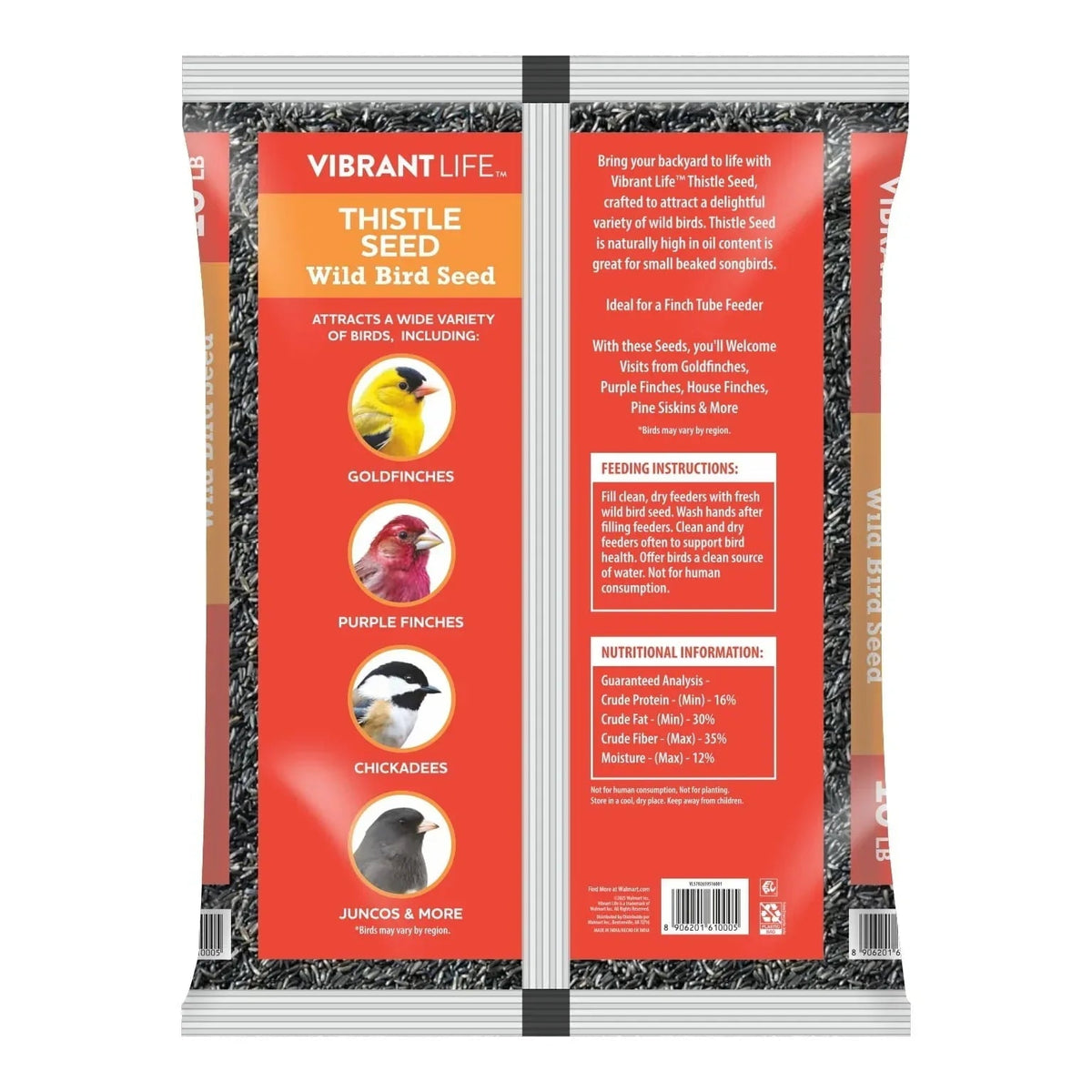 Vibrant Life Nyjer Thistle Seed Wild Bird Food for Finches, 10 lb Bag