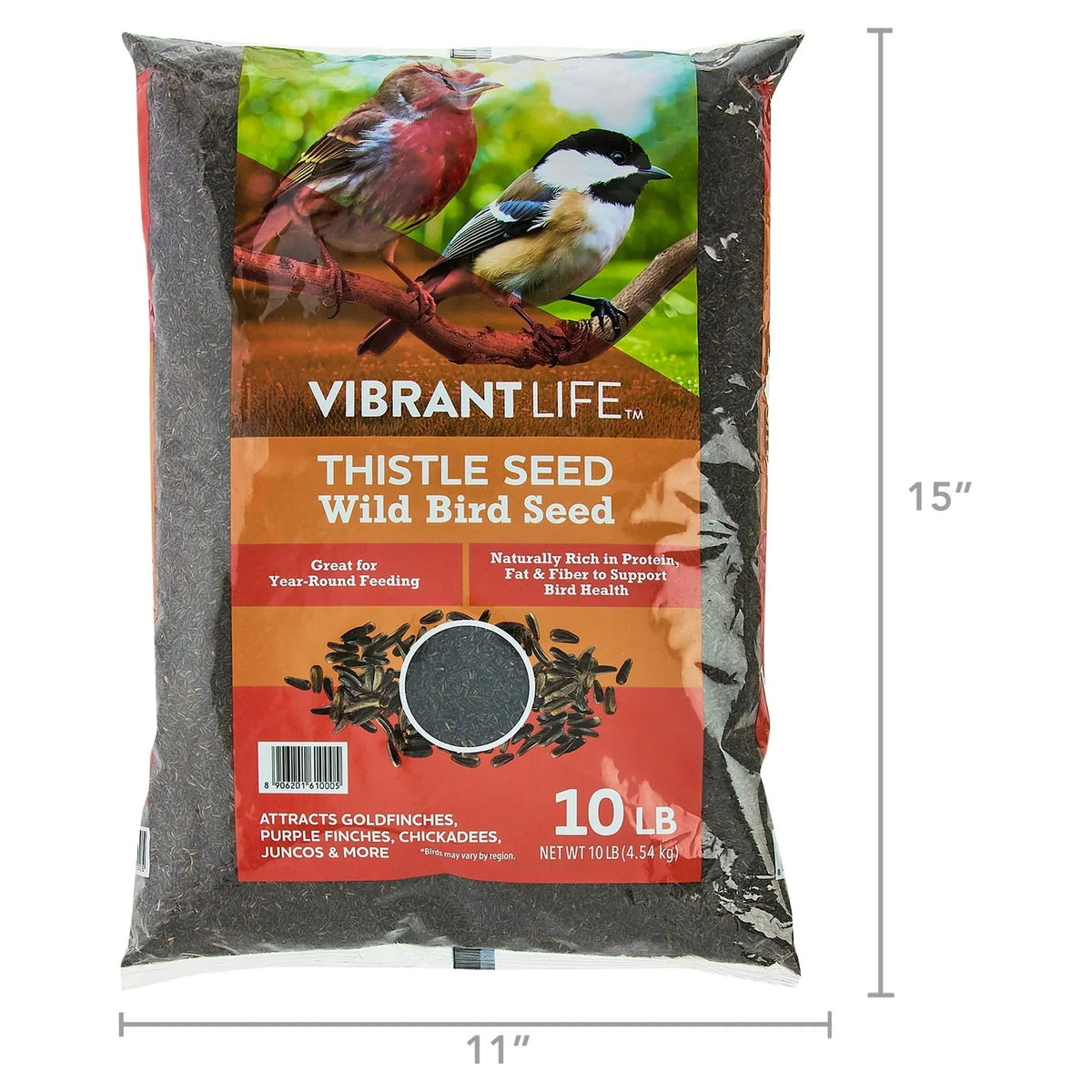 Vibrant Life Nyjer Thistle Seed Wild Bird Food for Finches, 10 lb Bag