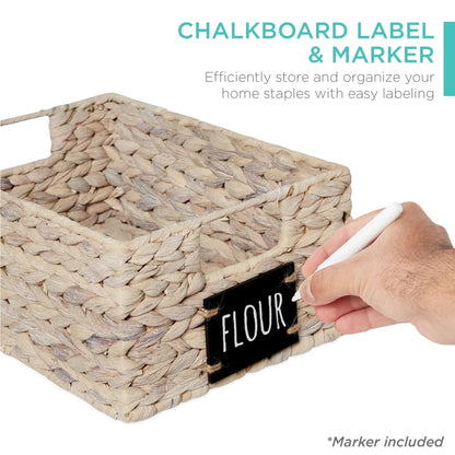 Best Choice Products Set of 4 12in Woven Water Hyacinth Pantry Baskets w/ Chalkboard Label, Chalk Marker