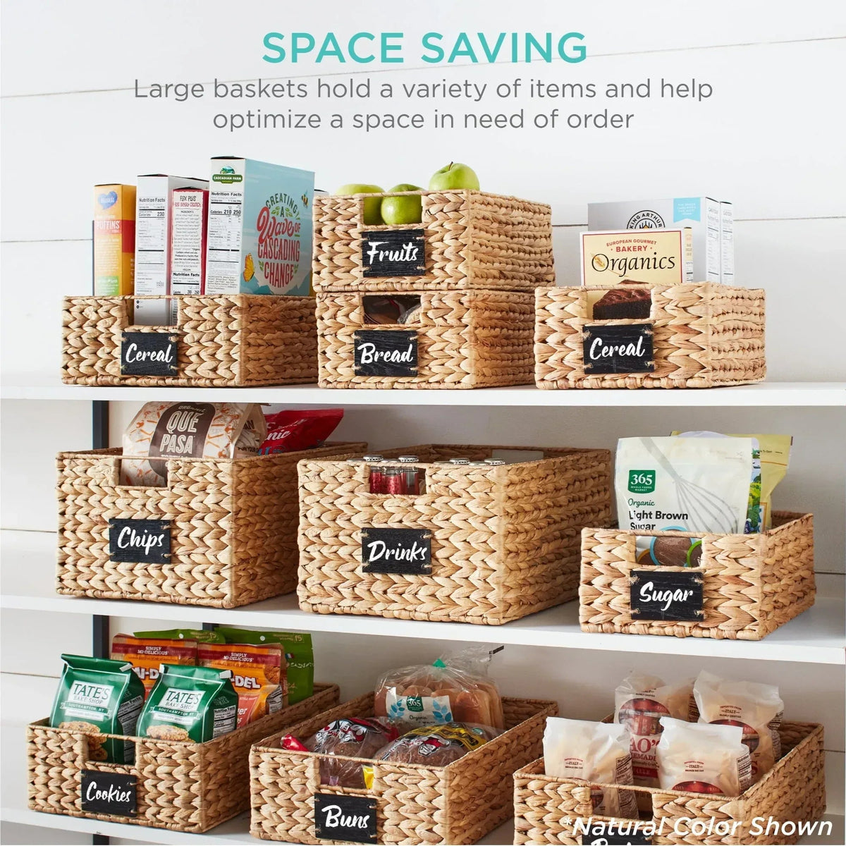Best Choice Products Set of 4 12in Woven Water Hyacinth Pantry Baskets w/ Chalkboard Label, Chalk Marker