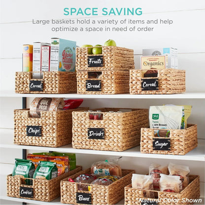Best Choice Products Set of 4 12in Woven Water Hyacinth Pantry Baskets w/ Chalkboard Label, Chalk Marker