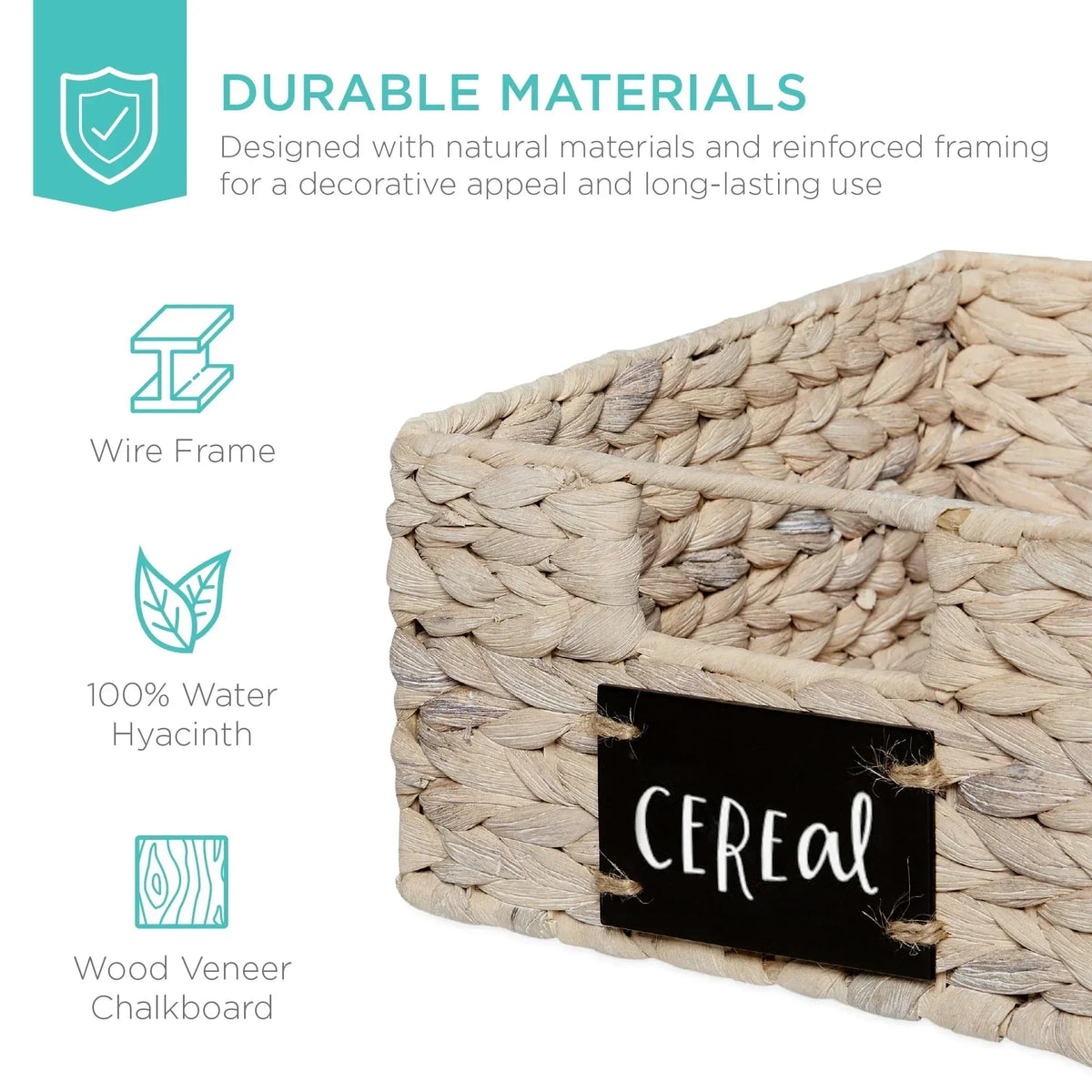 Best Choice Products Set of 4 12in Woven Water Hyacinth Pantry Baskets w/ Chalkboard Label, Chalk Marker