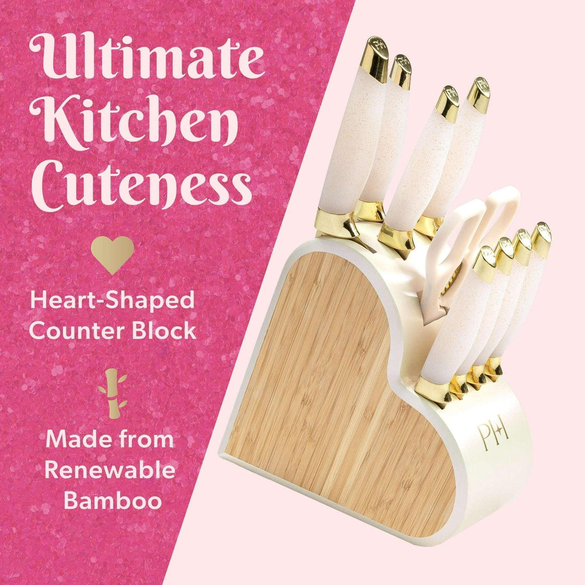 Paris Hilton 10-Piece Heart-Shaped Stainless Steel Knife Block Set