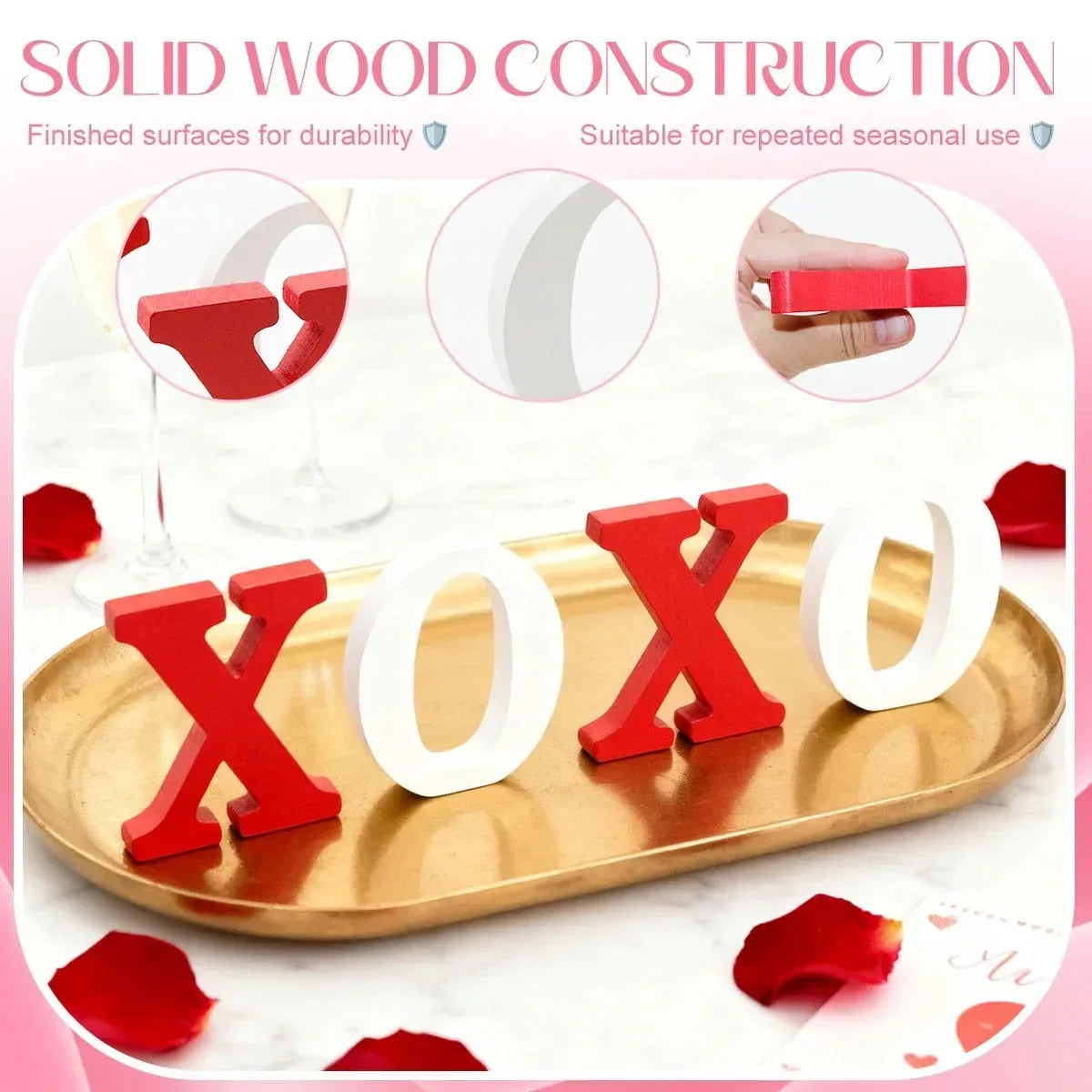 Wooden XOXO Tabletop Sign - Red and White Valentine's Day Decor for Home,Wedding,Table,Shelf,and Mantel Displays