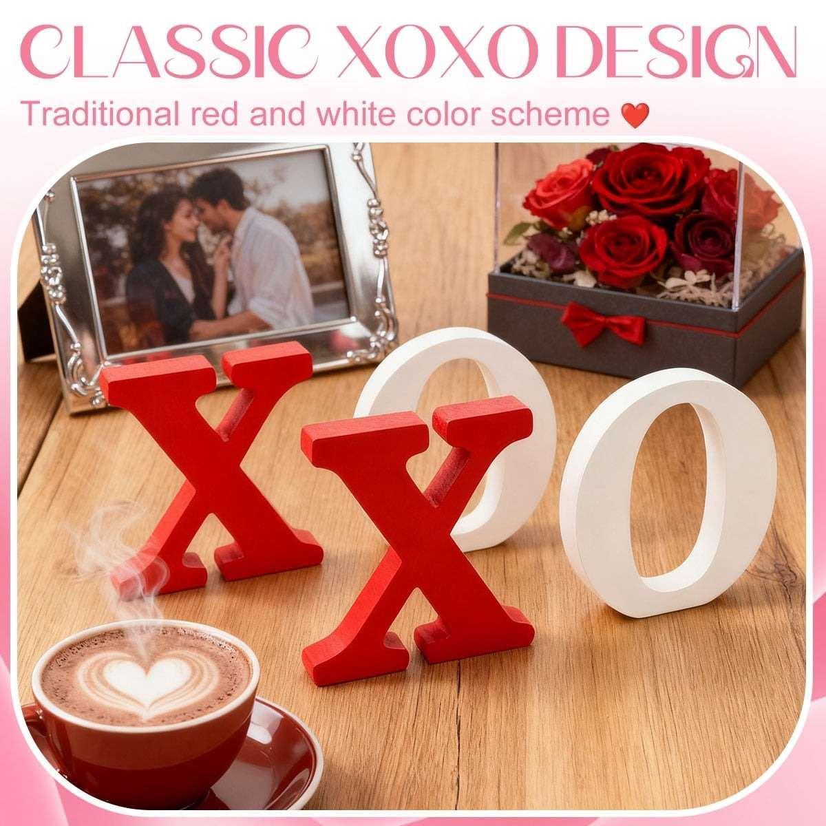 Wooden XOXO Tabletop Sign - Red and White Valentine's Day Decor for Home,Wedding,Table,Shelf,and Mantel Displays