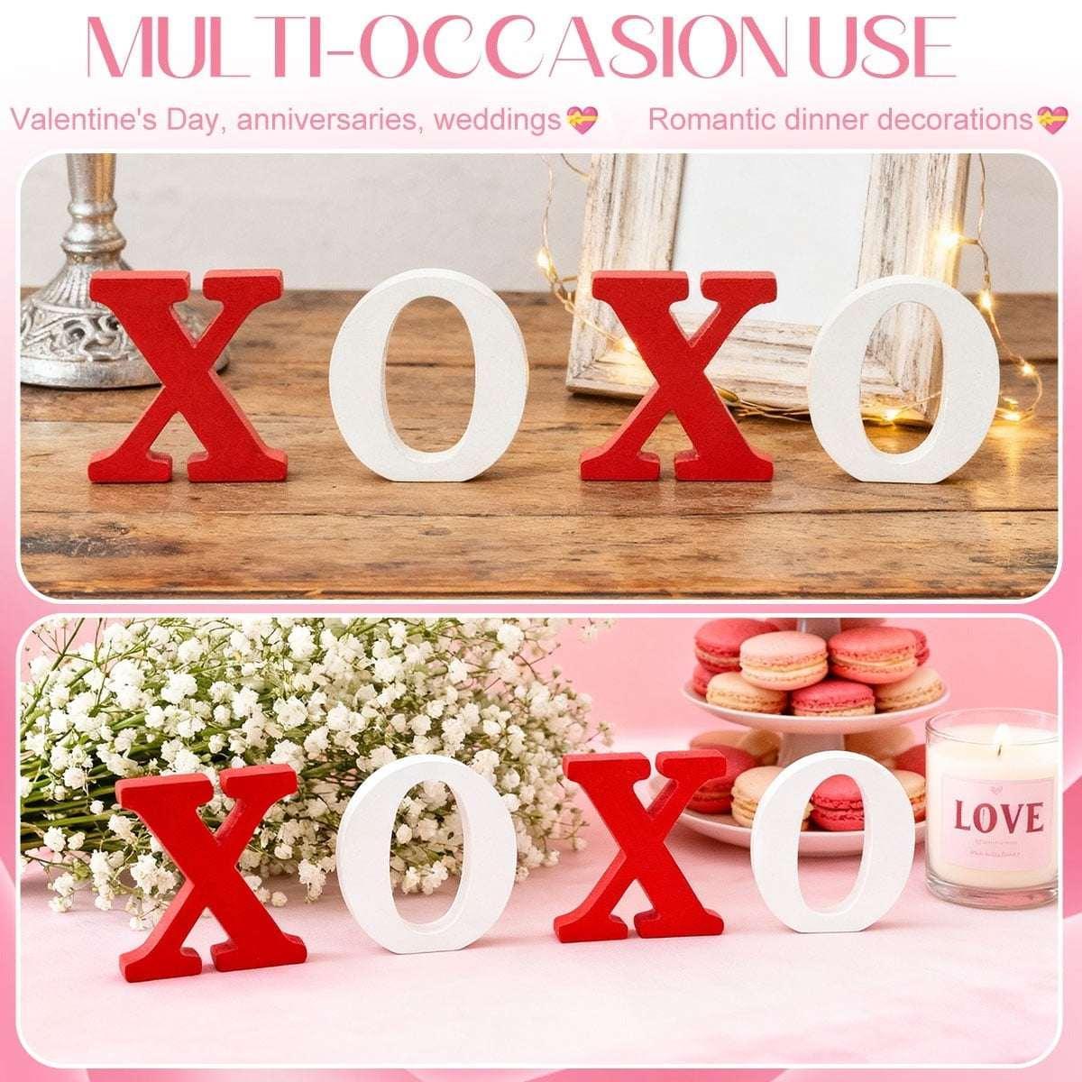 Wooden XOXO Tabletop Sign - Red and White Valentine's Day Decor for Home,Wedding,Table,Shelf,and Mantel Displays