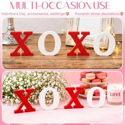 Wooden XOXO Tabletop Sign - Red and White Valentine's Day Decor for Home,Wedding,Table,Shelf,and Mantel Displays