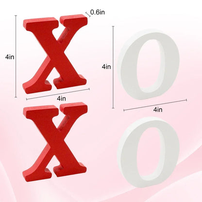Wooden XOXO Tabletop Sign - Red and White Valentine's Day Decor for Home,Wedding,Table,Shelf,and Mantel Displays